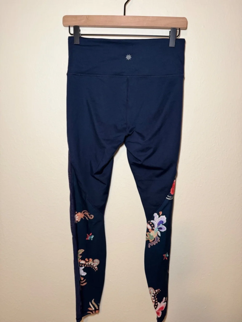 Athleta Mesh Tux Floral Leggings Small Navy High Rise Yoga Workout Tights